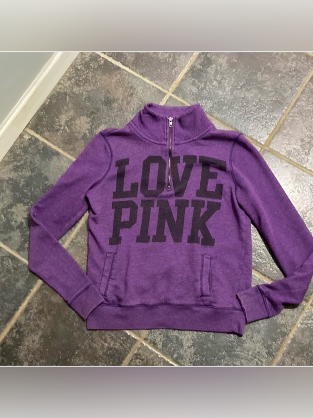 PINK Victoria's Secret Purple Half‑Zip 'LOVE PINK' Pullover Women’s Size XS